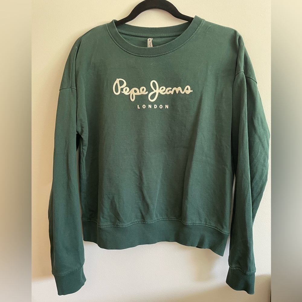 PEPE JEANS LONDON- typography-printed sweatshirt in green. In medium